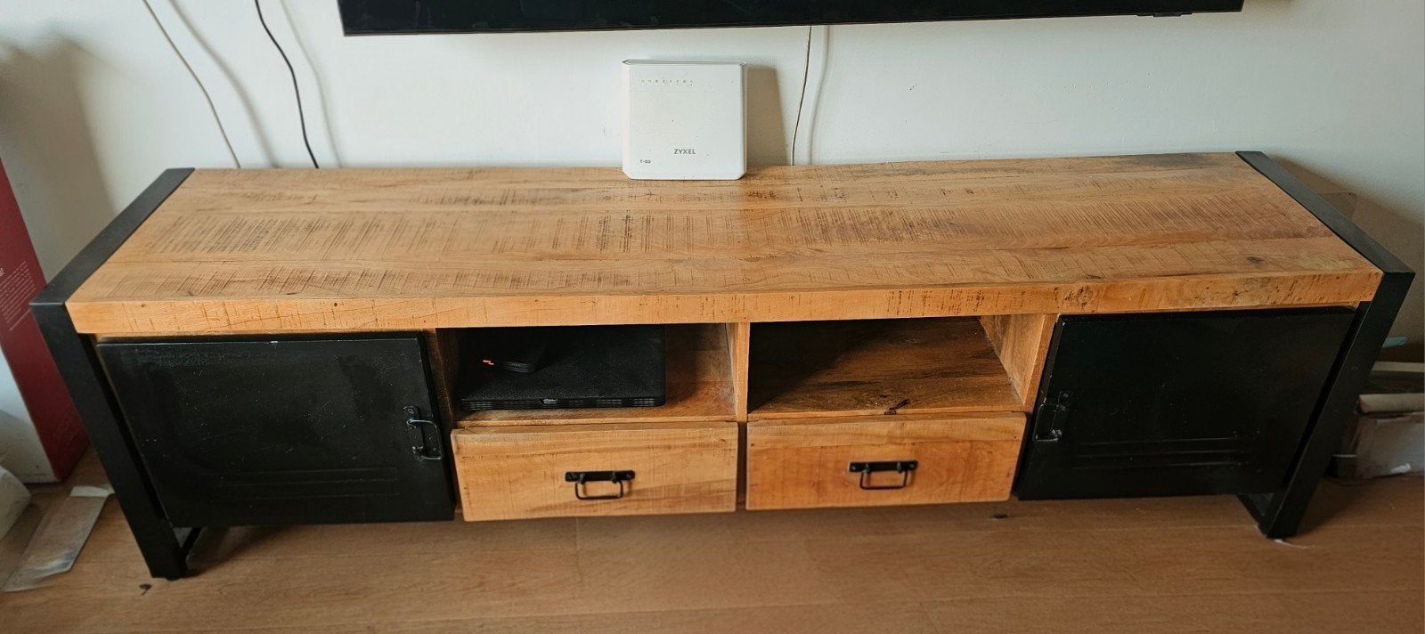Mangohouten TV-meubel industrieel 200x45x56 cm, Gebruikt, 150 tot 200 cm, Minder dan 100 cm, Industrieel