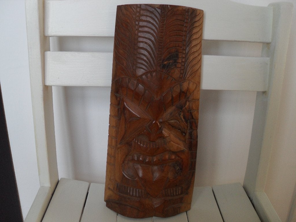 TIKI MASKER., Handgemaakt, 20 - 50 cm, Hout, Bruin