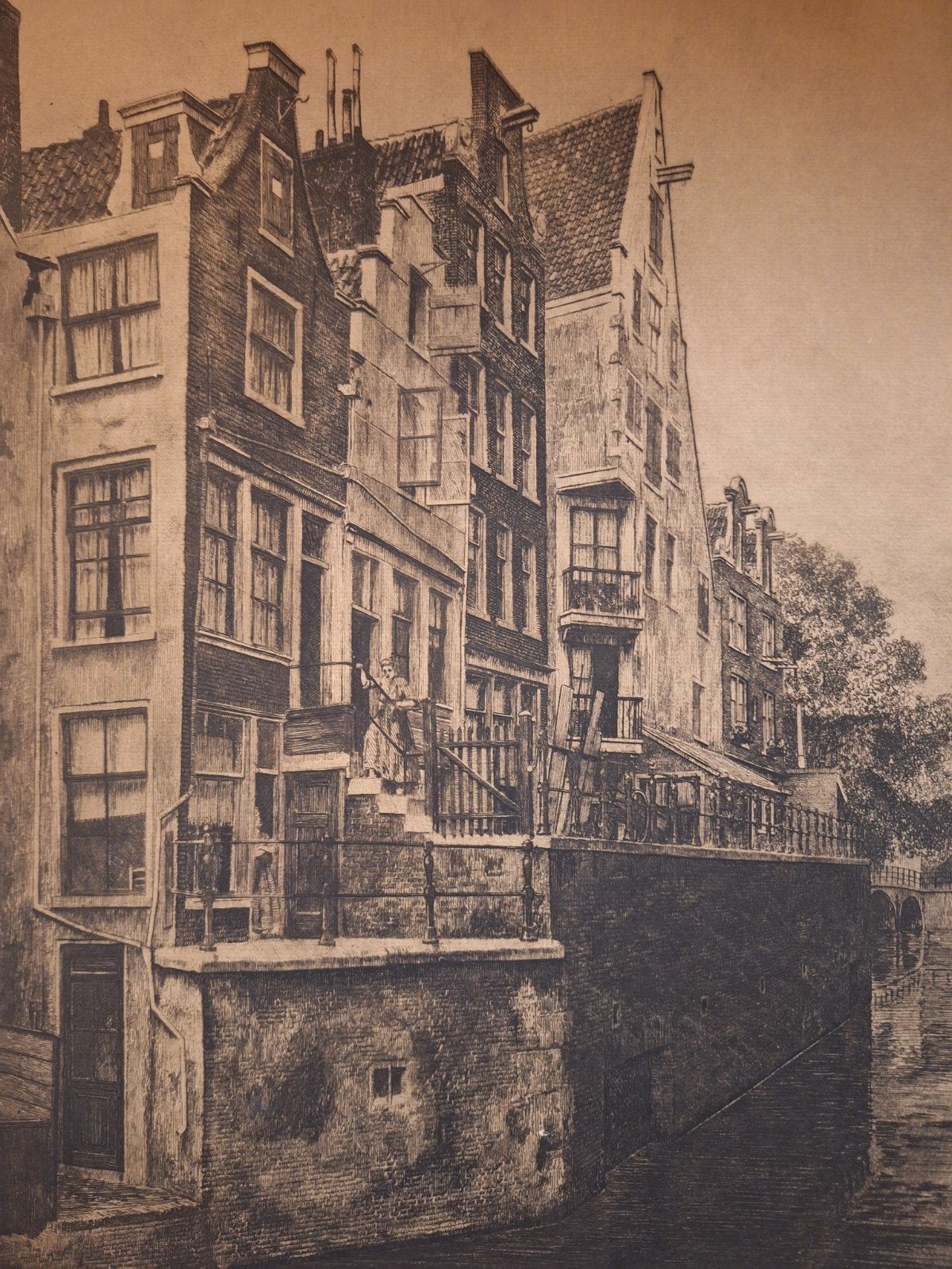 Ets Amsterdam Grimnessesluis door Dirk Harting, Ets, Stadsgezicht, Ophalen of Verzenden, Gesigneerd