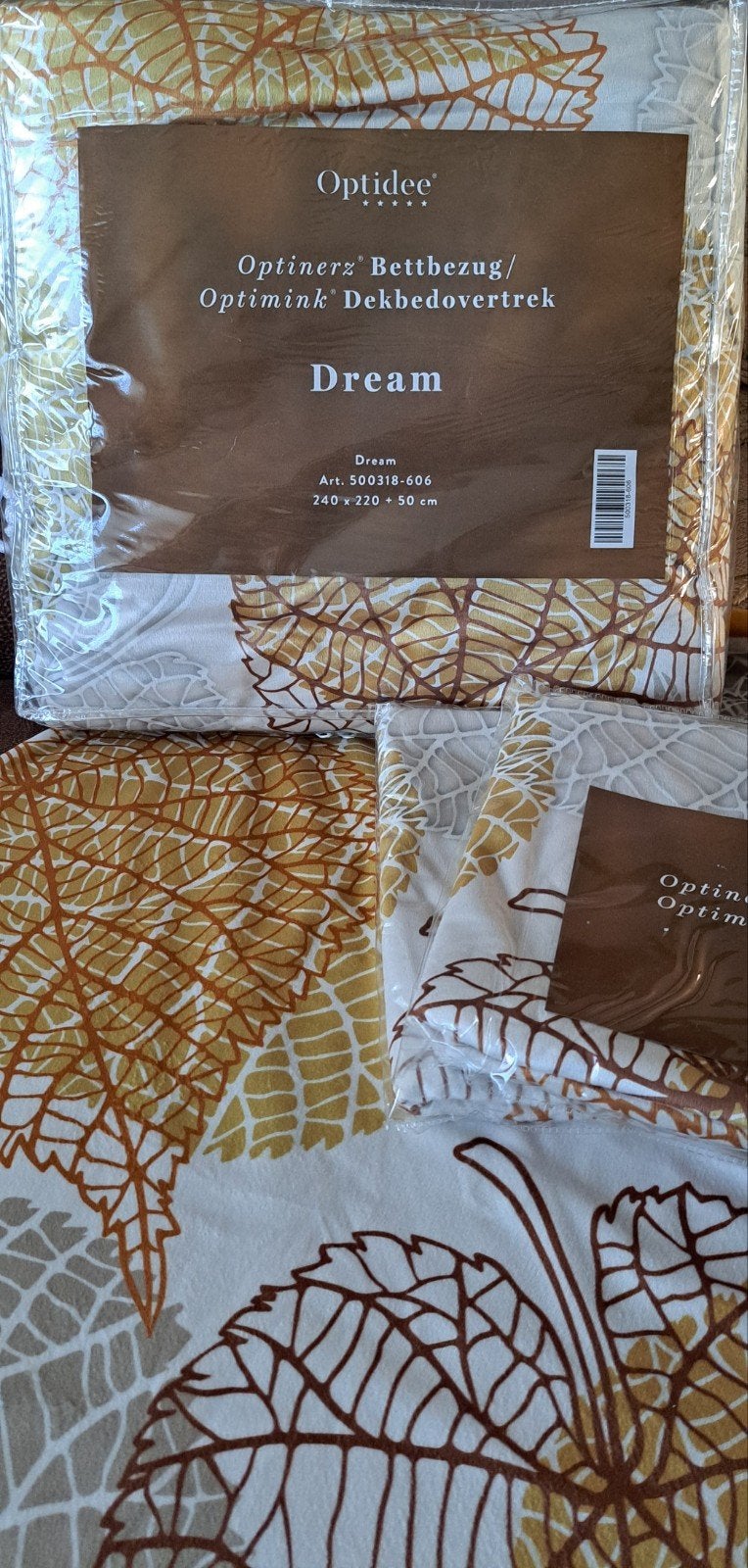 Optidee luxe lits-jumeaux dekbedovertrek in crème met oker, Meerkleurig, Dekbedovertrek, Ophalen of Verzenden, Nieuw