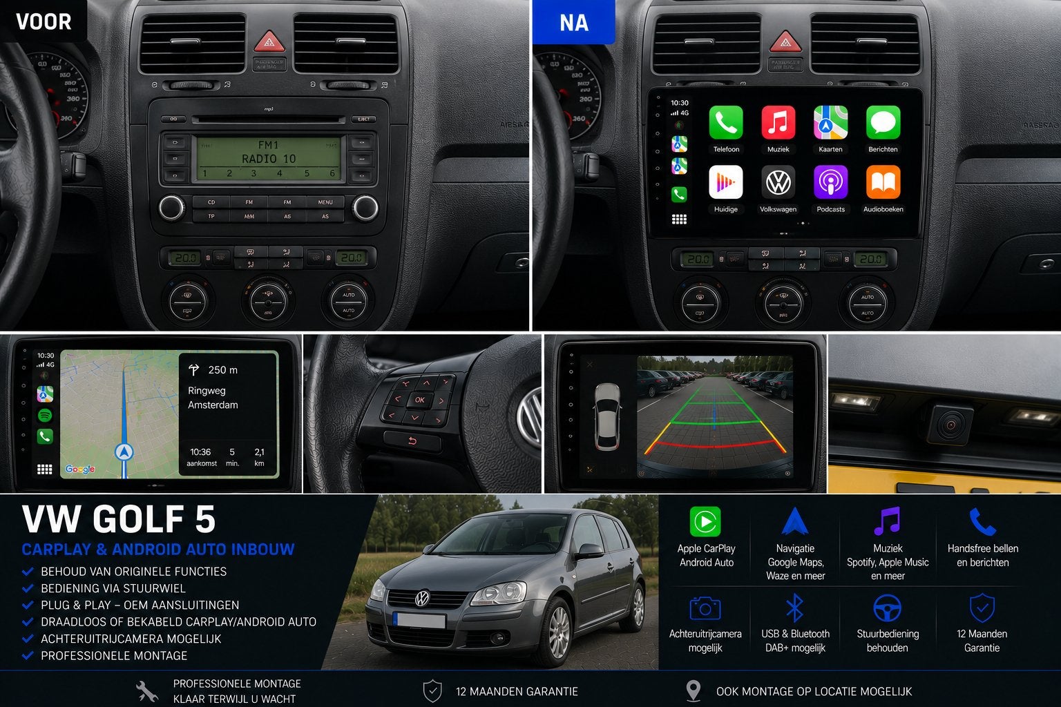 Volkswagen Golf 5 CarPlay & Android Auto Inbouw, Auto diversen, Autoradio's, Ophalen, Nieuw