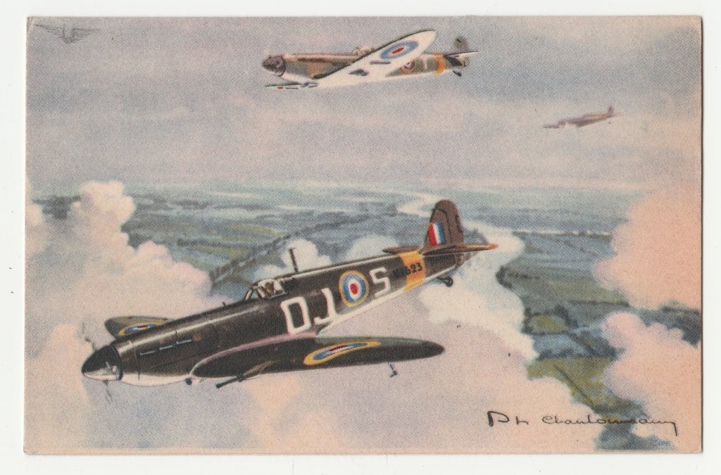 2e Wereldoorlog.  Spitfire.  Luchtvaart.  Illustrateurs., Verzamelen, Verzenden, 1940 tot 1960, Ongelopen, Overige thema's