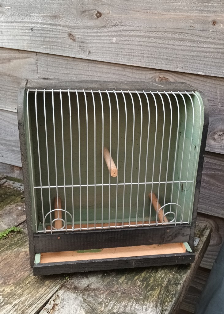 Oude vogel Vink Kanarie Parkiet transport vervoer kooi, Dieren en Toebehoren, Ophalen of Verzenden, Zo goed als nieuw, Hout, Vogelkooi