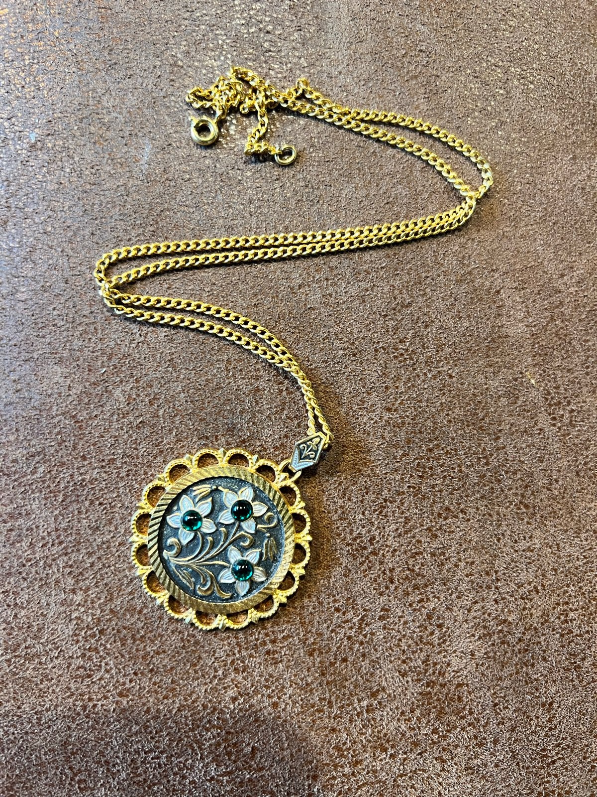 Vintage Damascene Toledo ketting met bloemmotief, Gebruikt, Ophalen of Verzenden, Goud, Overige materialen