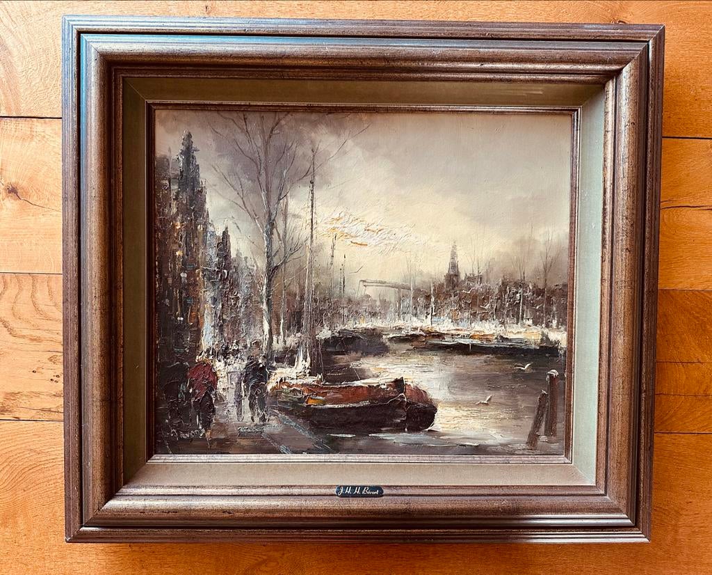 Stadsgezicht Amsterdam - John Bevort, Antiek en Kunst, Kunst | Schilderijen | Klassiek, Ophalen