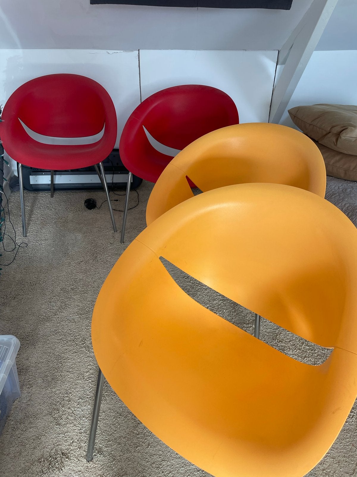 Set van 4 moderne kuipstoelen Marco Maran- Rood & Oranje, Ophalen, Kunststof, Gebruikt, Overige kleuren