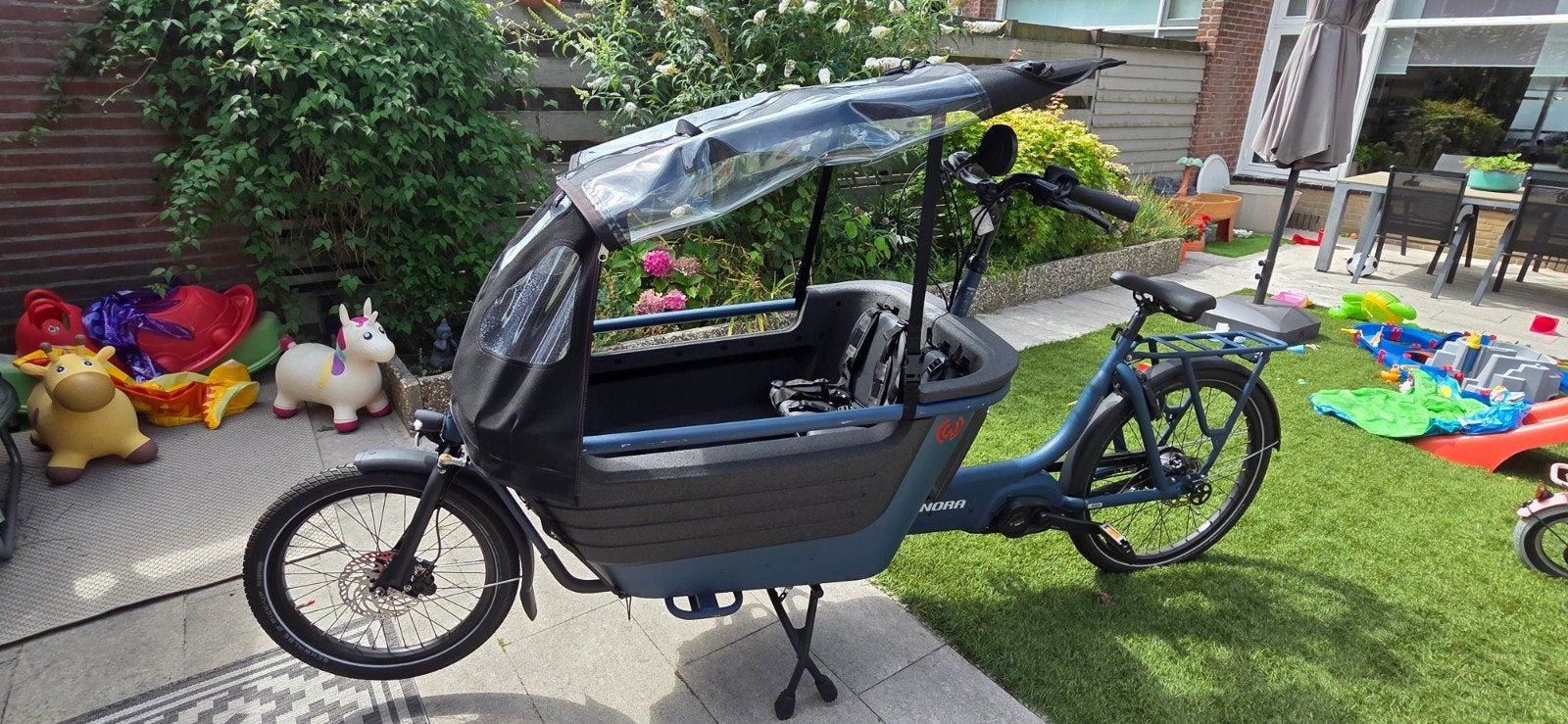 Winora fub 2w Bakfiets - supernetjes, extra compleet!, Huif, Zo goed als nieuw, 2 kinderen, Schijfrem