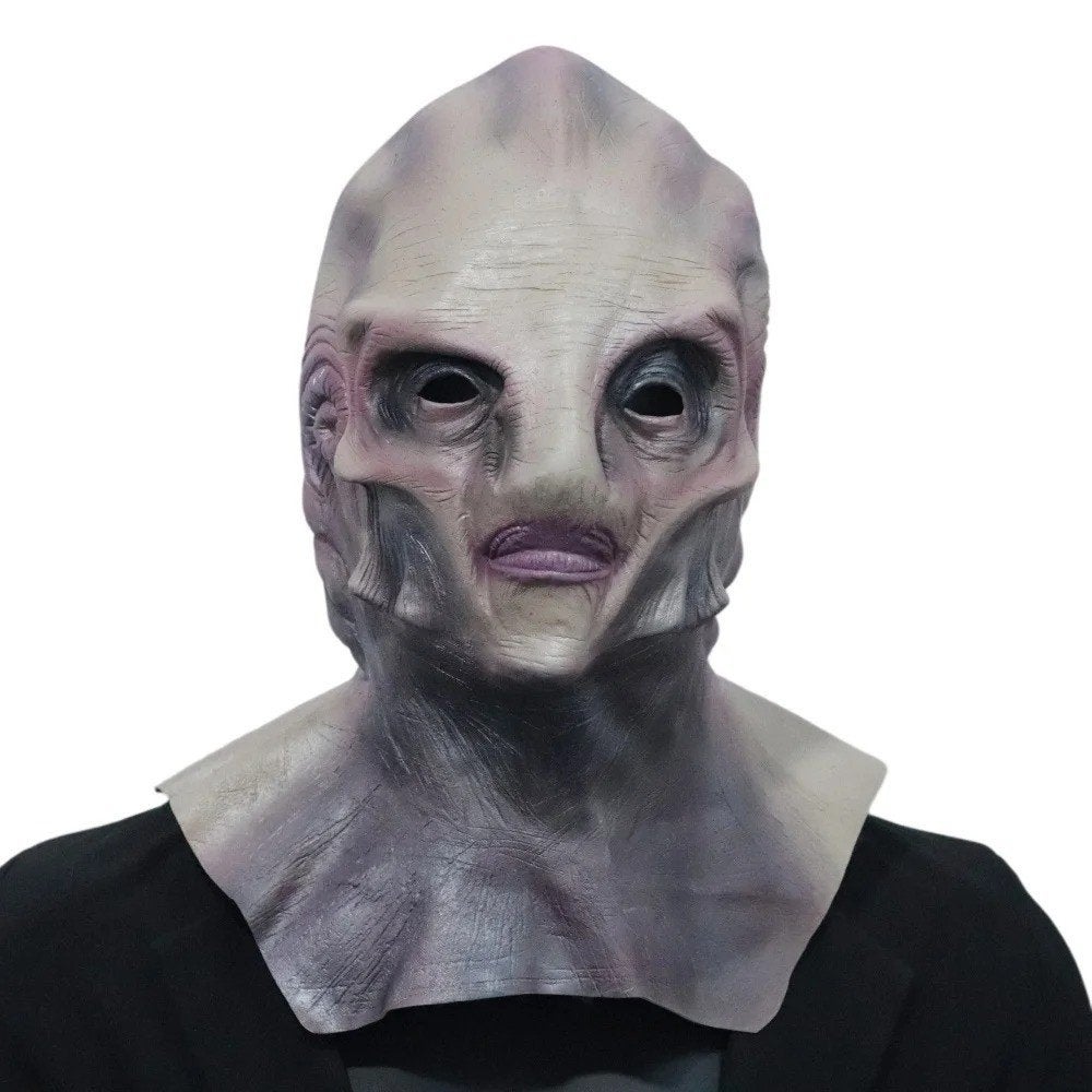 Luxe grijze intelligente alien full face latex masker, Ophalen of Verzenden, Nieuw, Overige typen