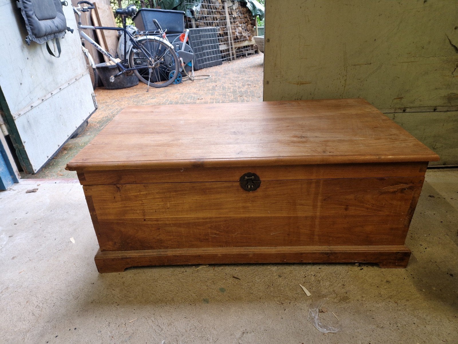 Teakhouten dekenkist, Ophalen, Gebruikt, 50 tot 100 cm, Teakhout