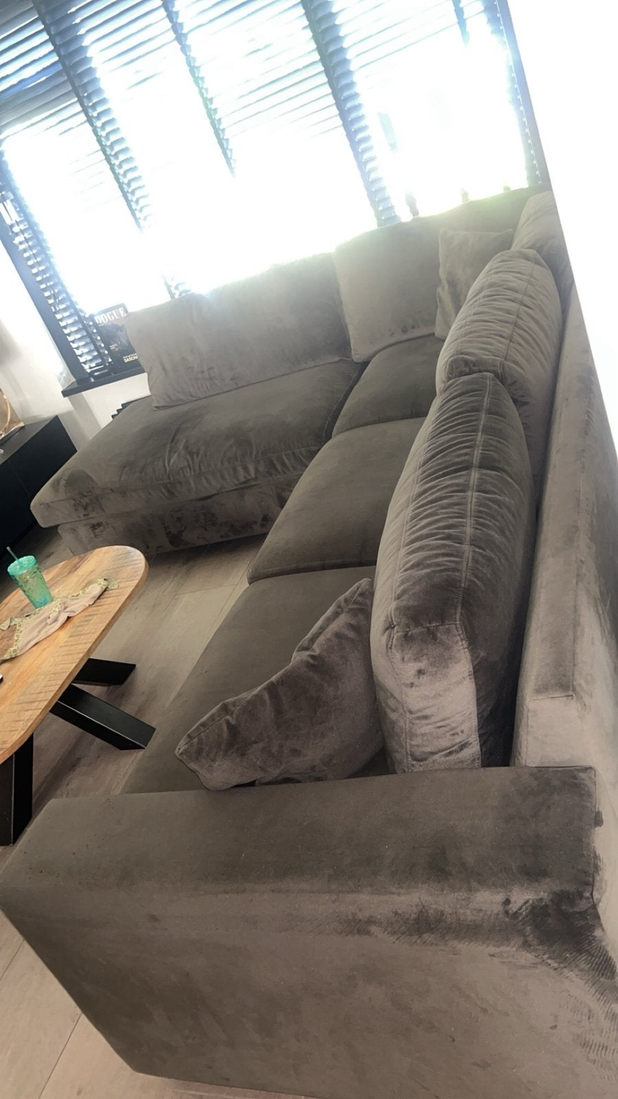Fluwelen velvet mos groene bank, Ophalen, Zo goed als nieuw, 125 tot 150 cm, Overige maten