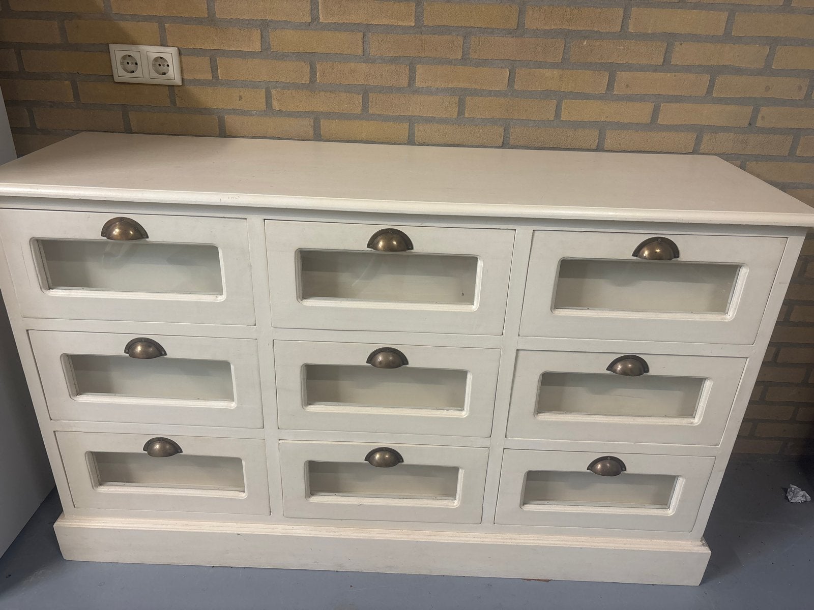 Massief houten ladenkast met uitneembare frontjes, Ophalen, Gebruikt, 100 tot 150 cm, 5 laden of meer