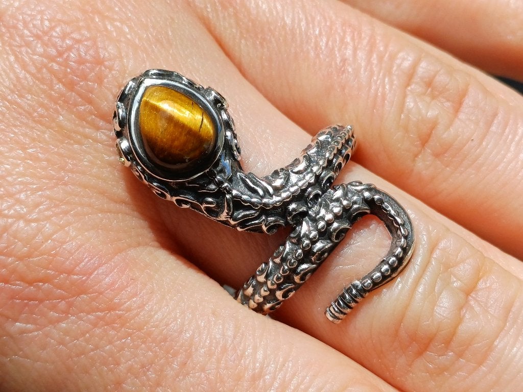 Vanoli 925 zilveren slang ring met tijgeroog maat 18,25, Sieraden, Tassen en Uiterlijk, Ringen, Daiva1973@hotmail.com, 18 tot 19