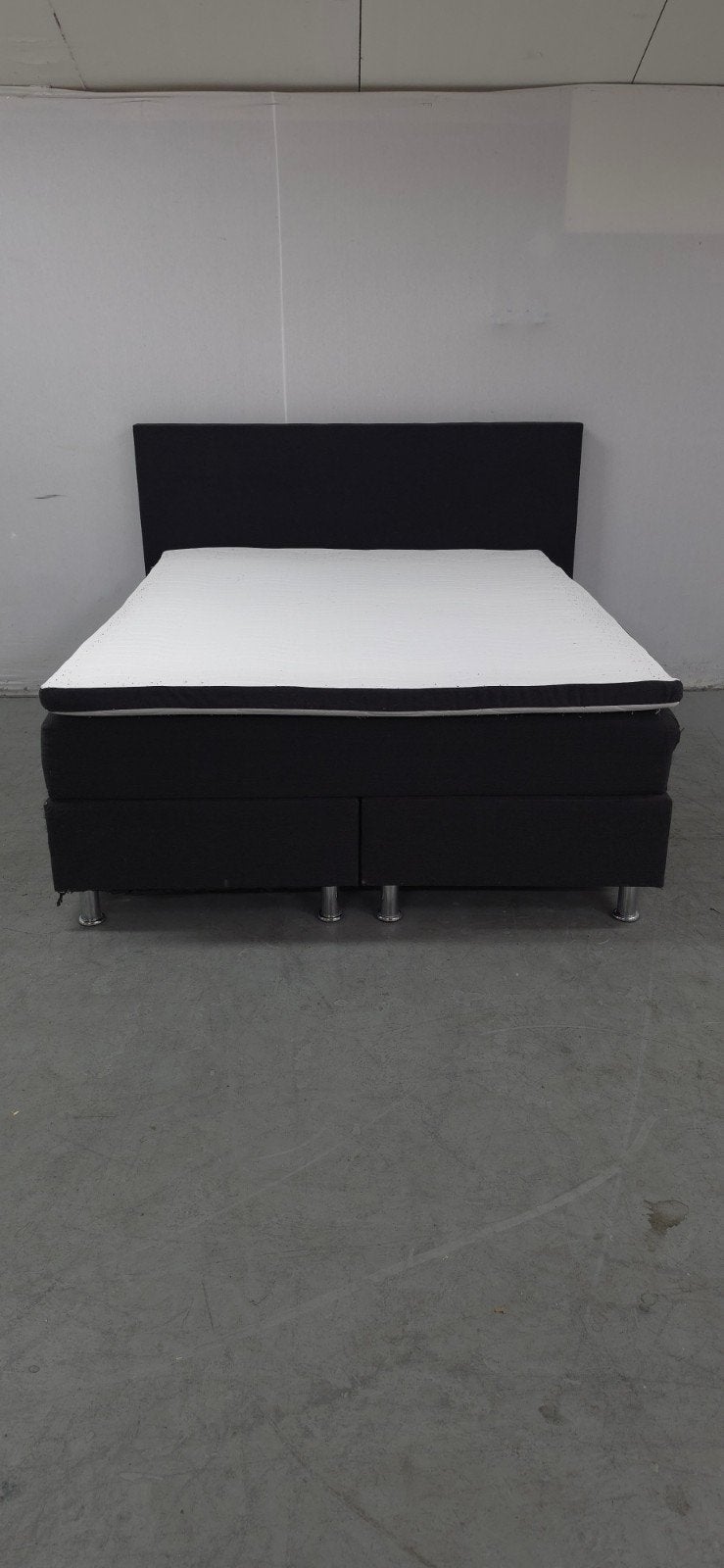 Zwart tweepersoons boxspring 160x200 met topper met LEVERING, Gebruikt, Zwart, Tweepersoons, Ophalen of Verzenden