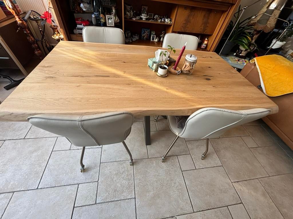 Houten Eiken Boomstam Eettafel 180x100x78cm, Gebruikt, 100 tot 150 cm, Eikenhout, Ophalen of Verzenden