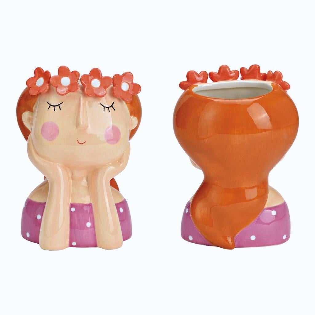 Vaas bloemenmeisje keramiek - meisje - vrouw - bloemen, Kwastje-over-Kastje, Nieuw, Ophalen of Verzenden, Kwastjeoverkastje@gmail.com