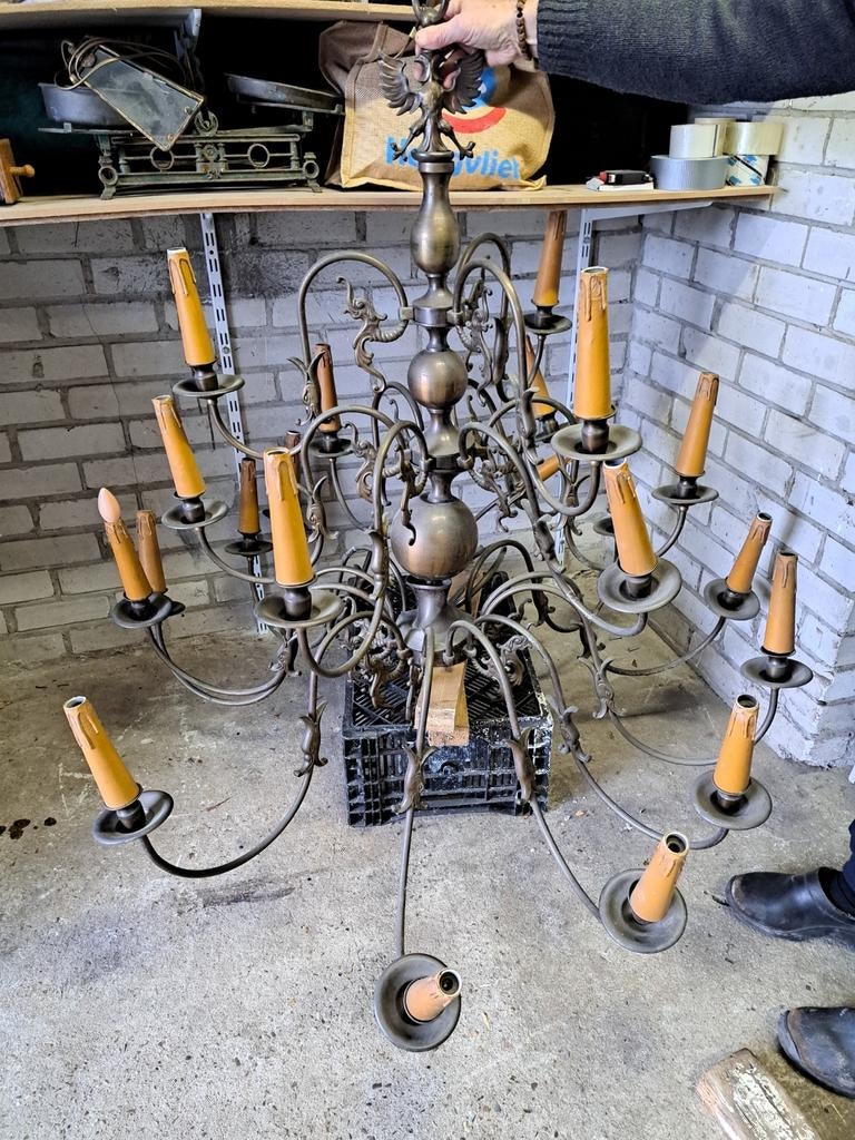 Zware Koperen Kroonluchter, Huis en Inrichting, Lampen | Kroonluchters, Ophalen, Gebruikt