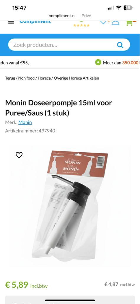 Monin Doseerpompje 15ml - Nieuw in verpakking, Ophalen of Verzenden
