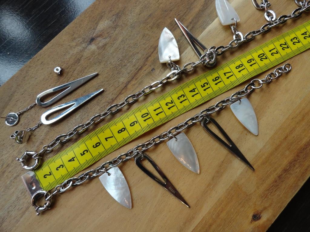 Statement sterling zilveren armband parel moer hangers, Met bedels of kralen, Verzenden, Nieuw, Zilver