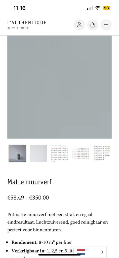Nieuw 5L-blik muurverf l’Authentique, Hollandse Lucht, Nieuw, Ophalen of Verzenden, Verf, 5 tot 10 liter