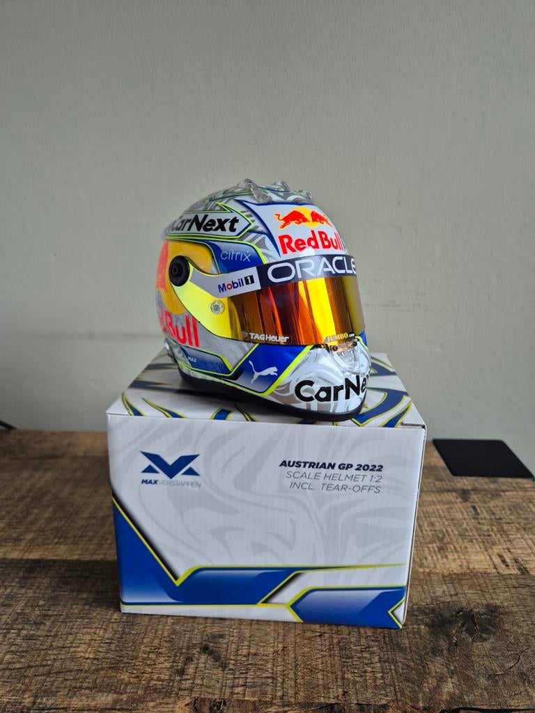 Max Verstappen Helm Oostenrijkse GP 2022 1:2, Ophalen of Verzenden, Zo goed als nieuw, Formule 1