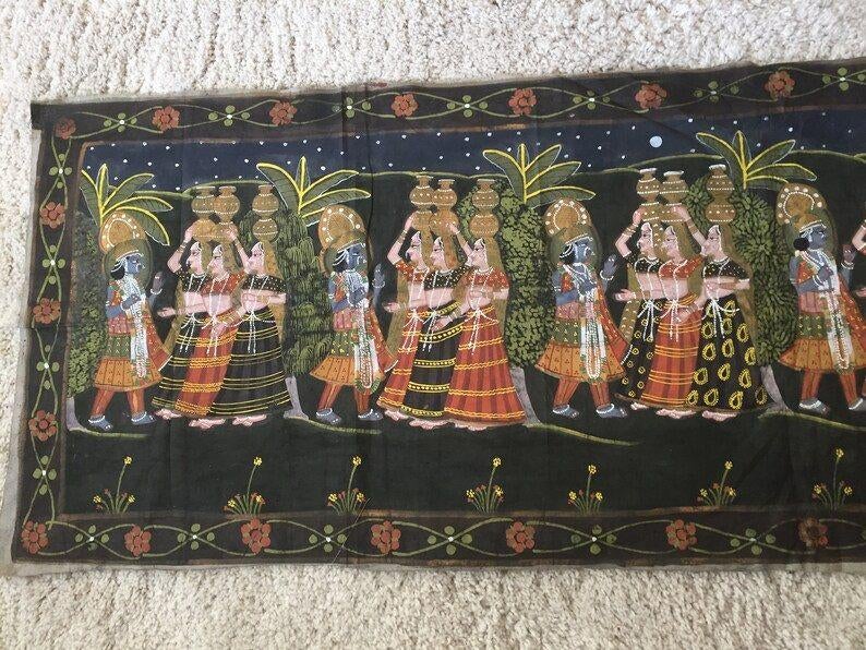 Indiaas Pichwai  schilderij van Krishna met Gopi's, XX large, Antiek en Kunst, Kunst | Niet-Westerse kunst, Ophalen of Verzenden