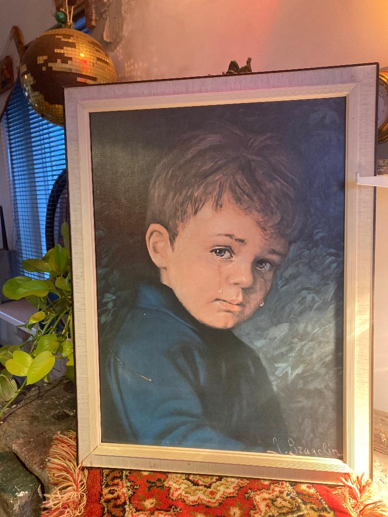Vintage lijst jongen met traan, Ophalen of Verzenden