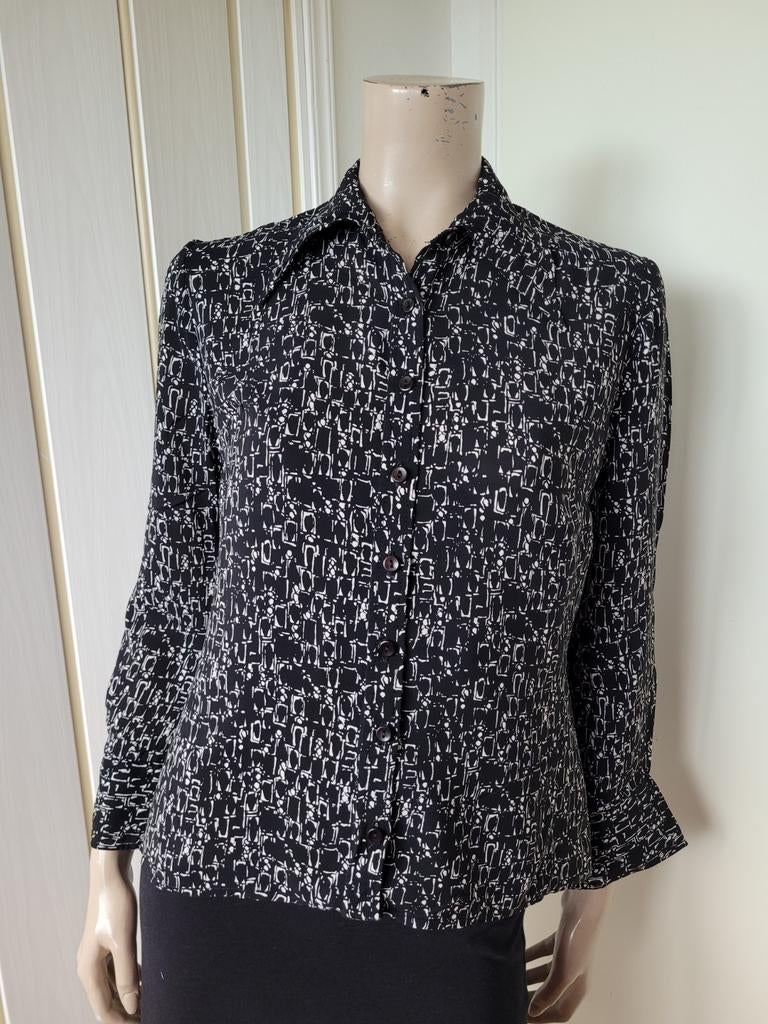 Vintage jaren 70 viscose blouse maat 38/M, Kleding | Dames, Blouses en Tunieken, Maat 38/40 (M), Zwart, Ophalen of Verzenden, Vintage
