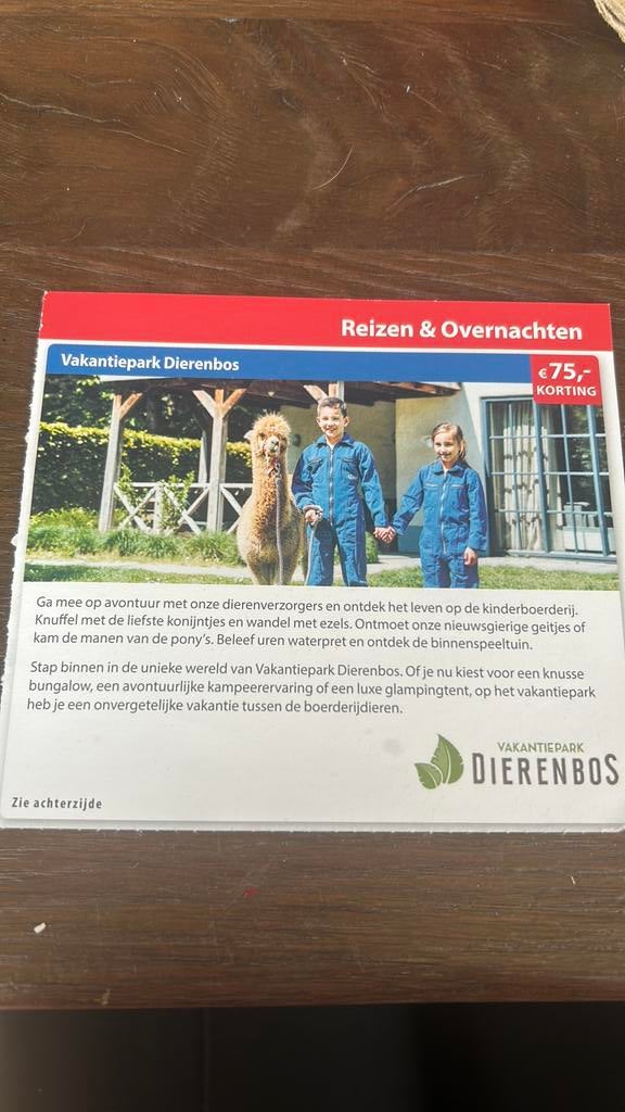75 euro korting op vakantie park dierenbos, Drie personen of meer, Kortingskaart