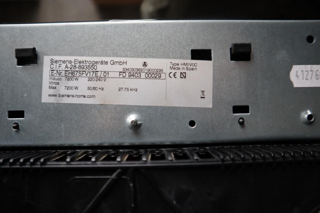 Siemens inductie kookplaat EH675FV17E, Ophalen, Refurbished, 4 kookzones, Inbouw
