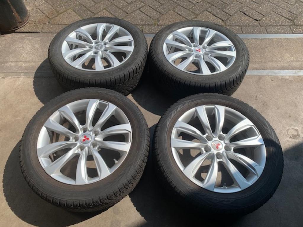 MITSUBISHI OUTLANDER PHEV VELGEN + 4S BANDEN 225 55 R18 TPMS, 18 inch, Gebruikt, ., Banden en Velgen
