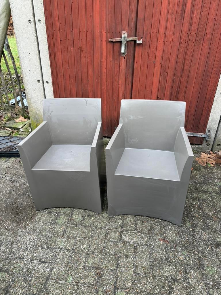 Gratis Haans lifestyle kunststof tuinstoel taupe 2 stuks, Ophalen, Zo goed als nieuw, Kunststof