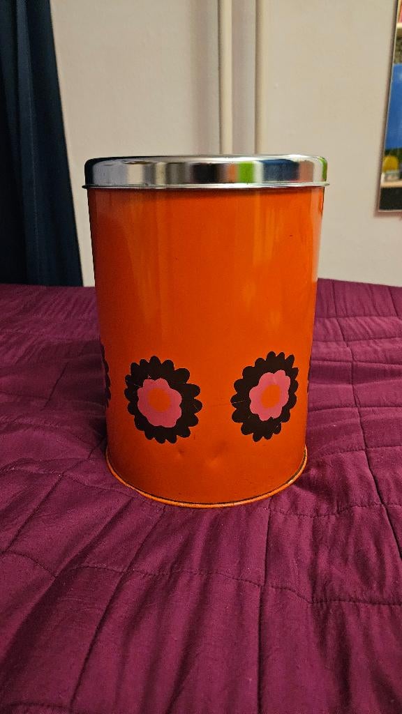 Brabantia voorraadblik groot oranje retro, Verzamelen, Blikken, Ophalen, Gebruikt, Overige, Overige merken