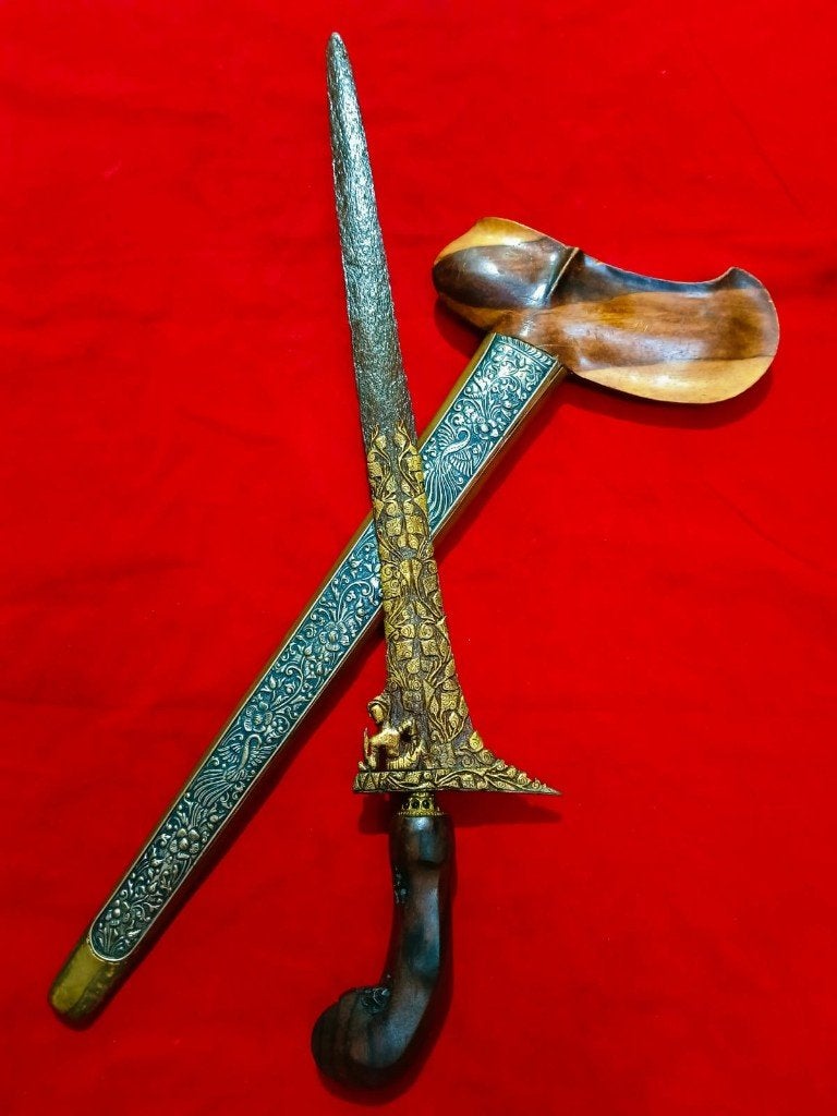 Antieke Keris Putut Kinatah Goud Pamor Keleng Mataram SVG33, Verzenden, Overige materialen, Indonesië, Meerkleurig