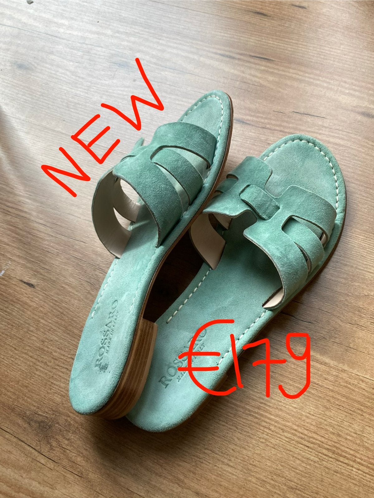 Groene leren slippers met hak, Slippers, Nieuw, Rossaro, Ophalen of Verzenden