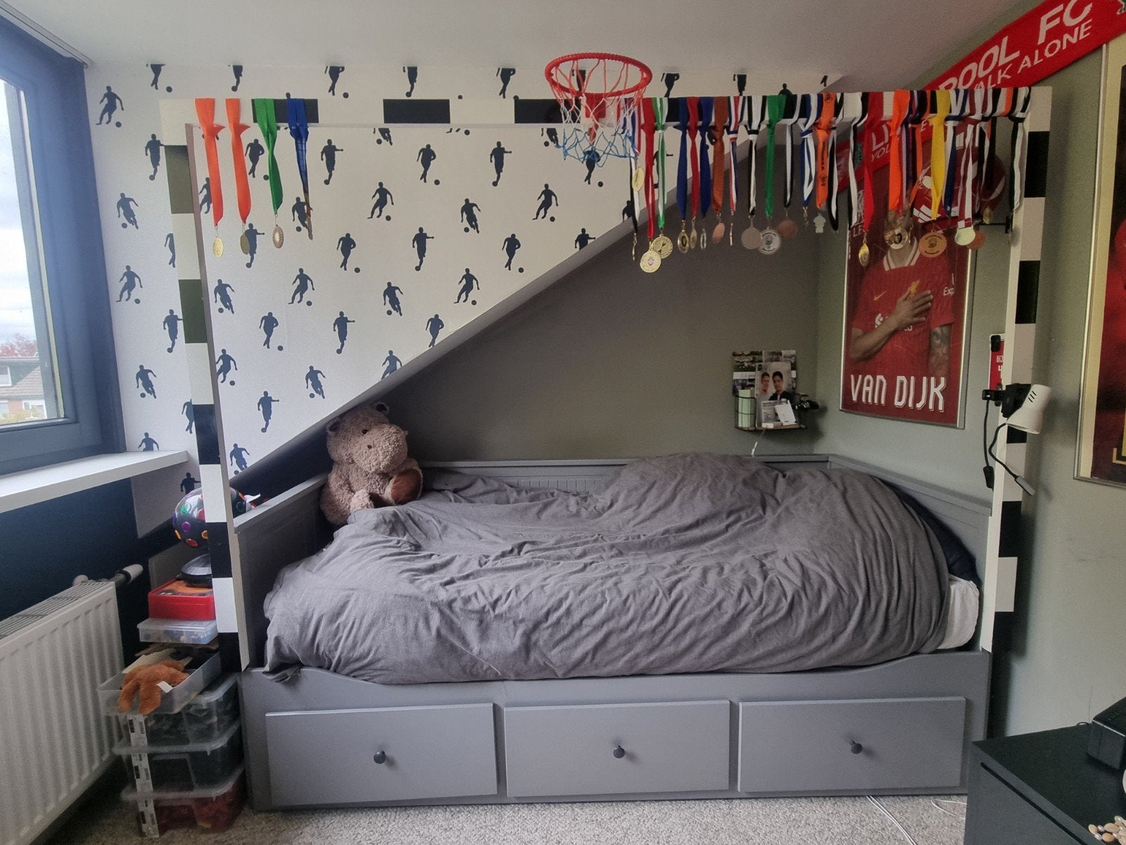 IKEA HEMNES Bedbank met 3 lades - Grijs, Ophalen, Gebruikt, Eenpersoons, 80 cm
