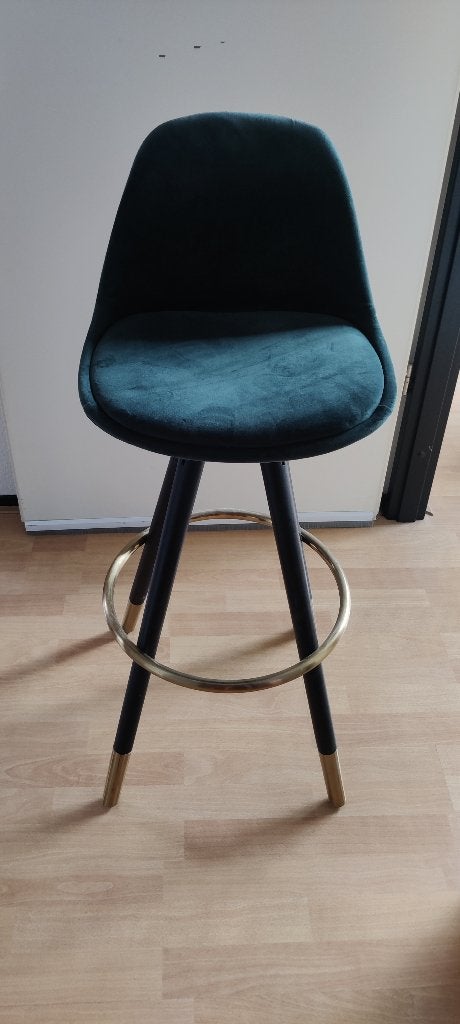 Barkruk velvet groen, Huis en Inrichting, Barkrukken, 1 kruk, Ophalen, Zo goed als nieuw, 90 cm of meer