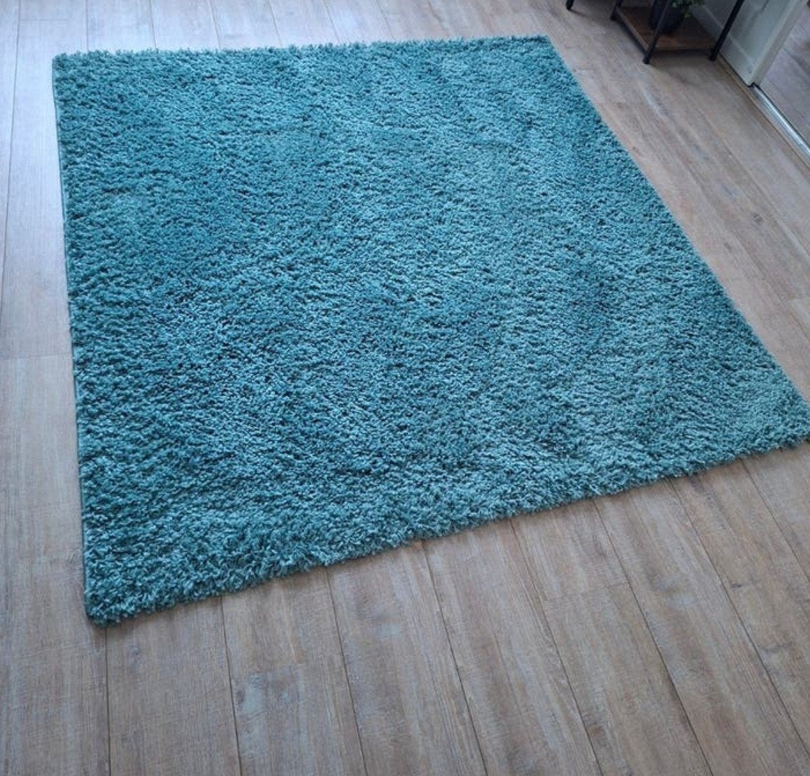 Vierkant z.g.a.n. vloerkleed 1.60/1.60 (blauwgroen), Ophalen, Zo goed als nieuw, Rechthoekig, 50 tot 100 cm