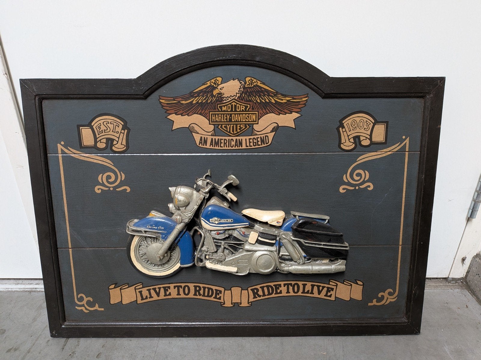 Harley Davidson wandbord hout 3D, Ophalen, Gebruikt, Motoren