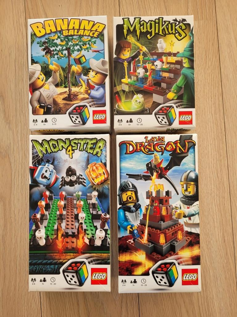 4x LEGO games (Lava Dragon, Monster 4, Magikus, Banana bala), Ophalen of Verzenden, Zo goed als nieuw, Complete set, Lego
