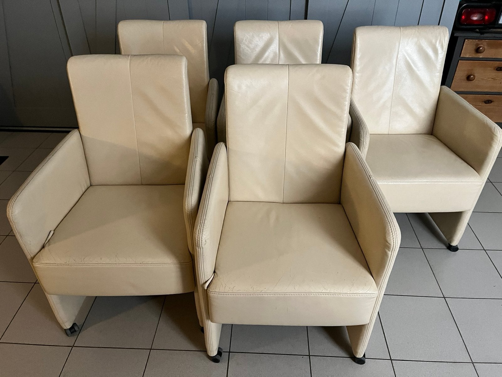 6 echt lederen eetkamerstoelen verstelbare rugleuning, Huis en Inrichting, Stoelen, Ophalen, Gebruikt, Overige kleuren, Leer