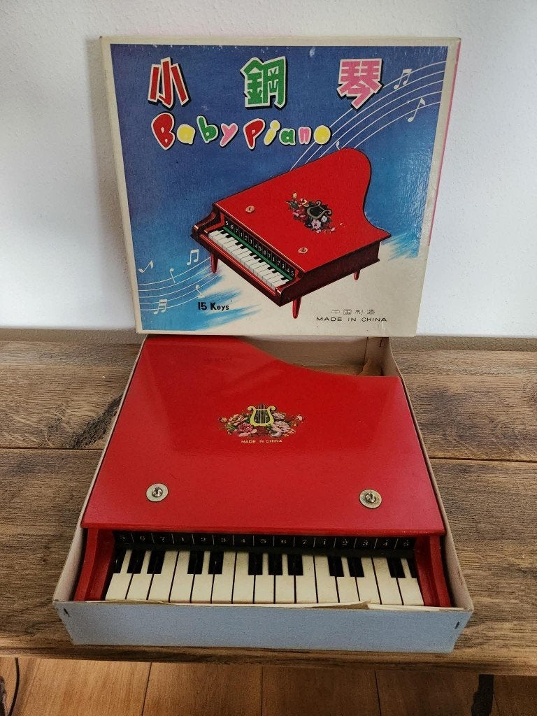 Vintage houten speelgoed piano in doos., Antiek en Kunst, Antiek | Speelgoed, Ophalen of Verzenden