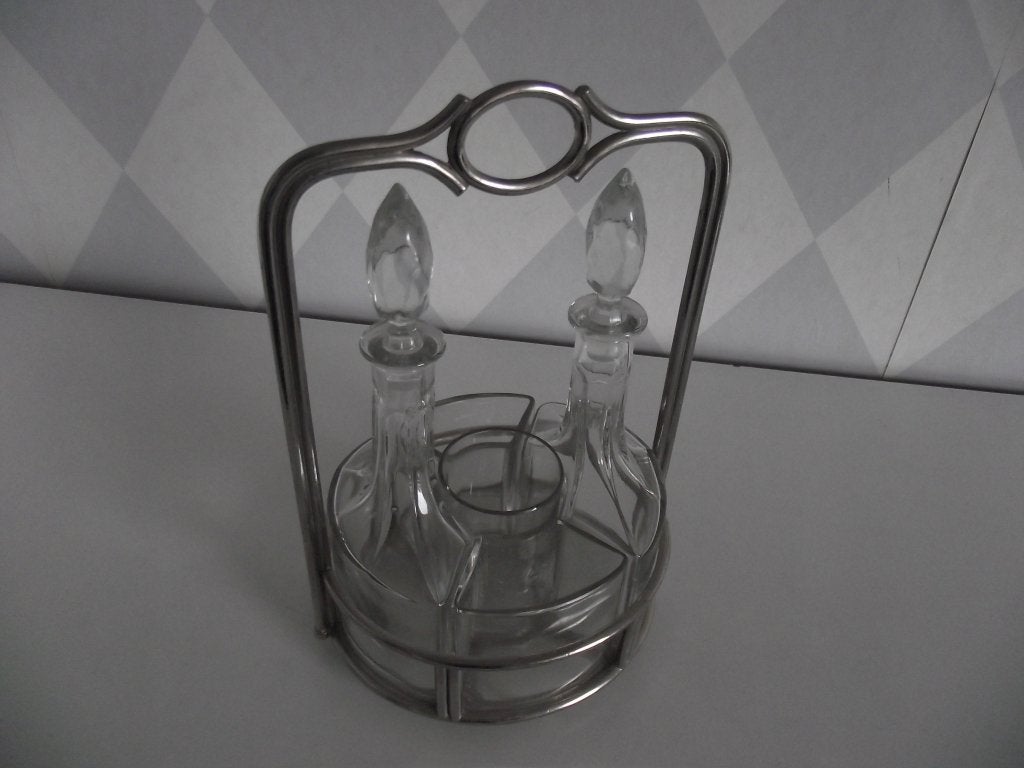 vintage glazen olie en azijn stel Art deco 1950-1960 France, Huis en Inrichting, Keuken | Keukenbenodigdheden, Zo goed als nieuw