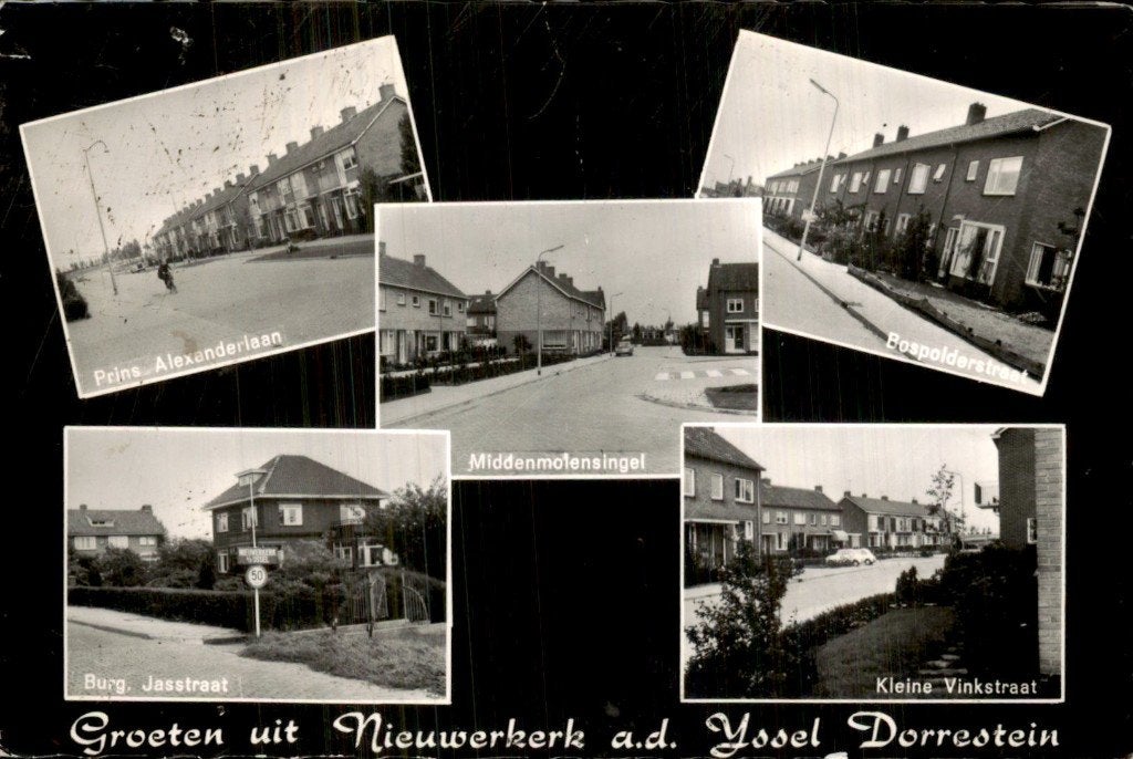 Nieuwerkerk a.d. IJssel - Straatcollage - Middenmolnsingel, Ophalen of Verzenden, 1960 tot 1980, Gelopen, Zuid-Holland