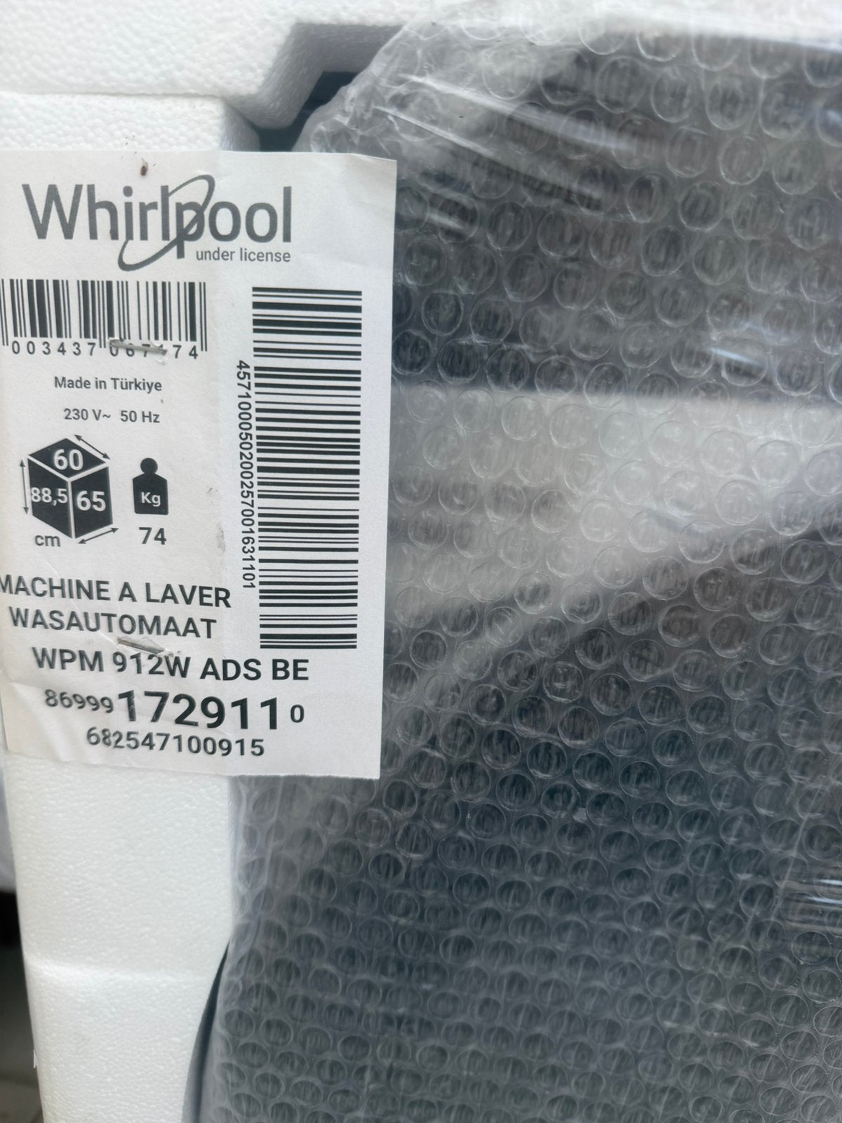 Whirpool wasmachine WPM 912 w ADS Be, Witgoed en Apparatuur, Wasmachines, Ophalen, 1200 tot 1600 toeren, 8 tot 10 kg, Nieuw