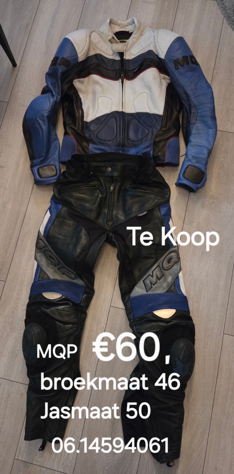MQP Motorpak Leer - Jas Maat 50, Broek Maat 46, Motoren, Ophalen of Verzenden
