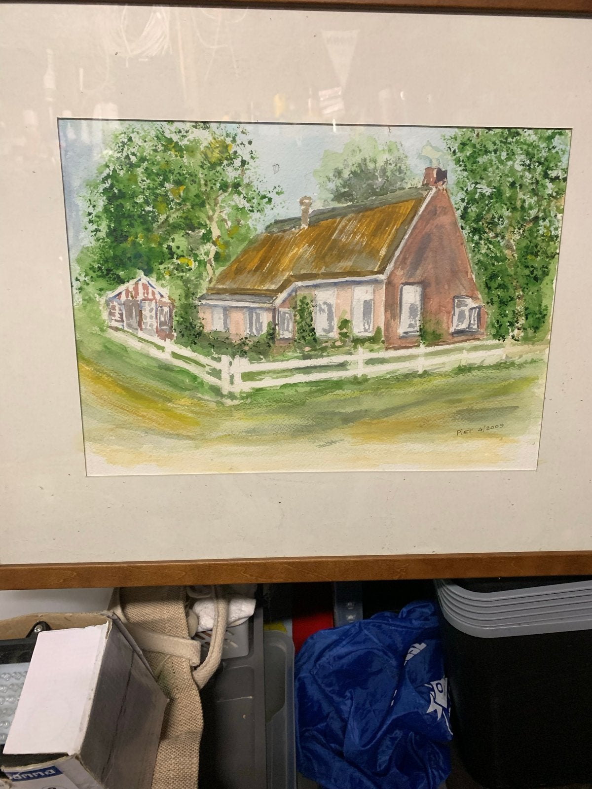 Schilderij Drentse boerderij - Aquarel, Realistisch, Ophalen of Verzenden, Gesigneerd, Landschap