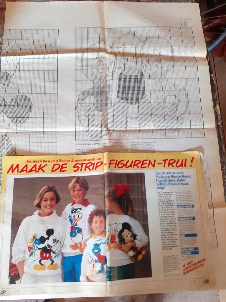 Stripfig. brei patroon trui Micky & Mini Mouse Donald Duck, Hobby en Vrije tijd, Breien en Haken, Ophalen of Verzenden, Zo goed als nieuw