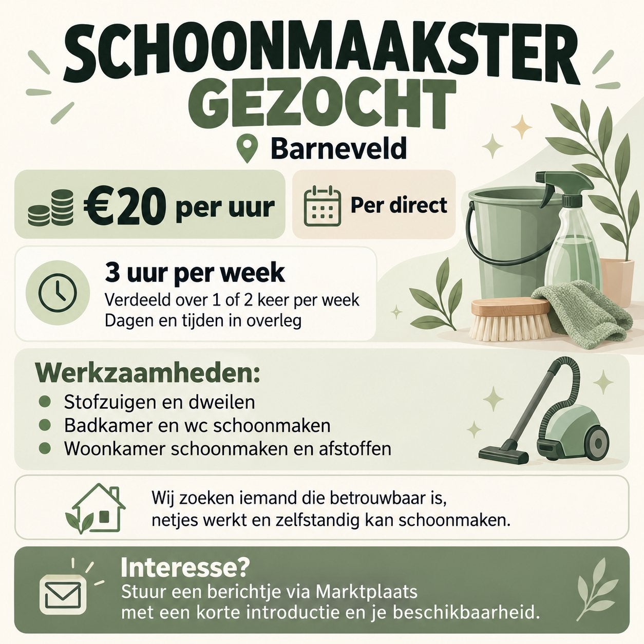 Schoonmaakster gezocht Barneveld