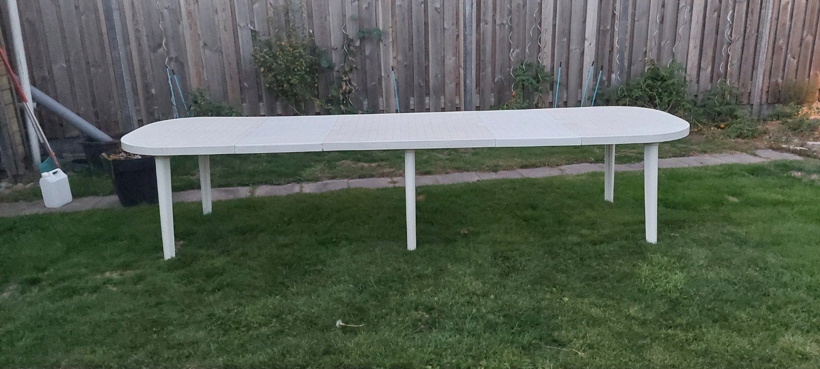 extra lange tuintafel wit kunststof uitbreidbaar tot 3.47, Tuin en Terras, Ophalen, Gebruikt, Ovaal, Kunststof