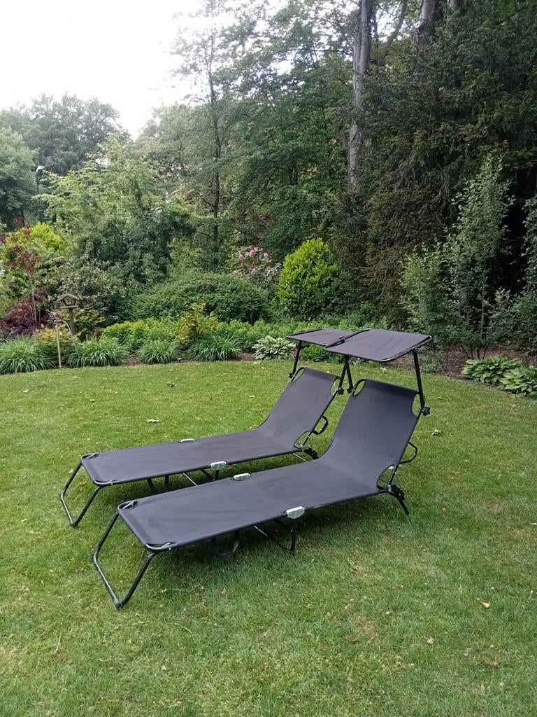 2 ligbedden voor één prijs antraciet, Tuin en Terras, Ligbedden, Ophalen, Gebruikt, Metaal, Verstelbaar
